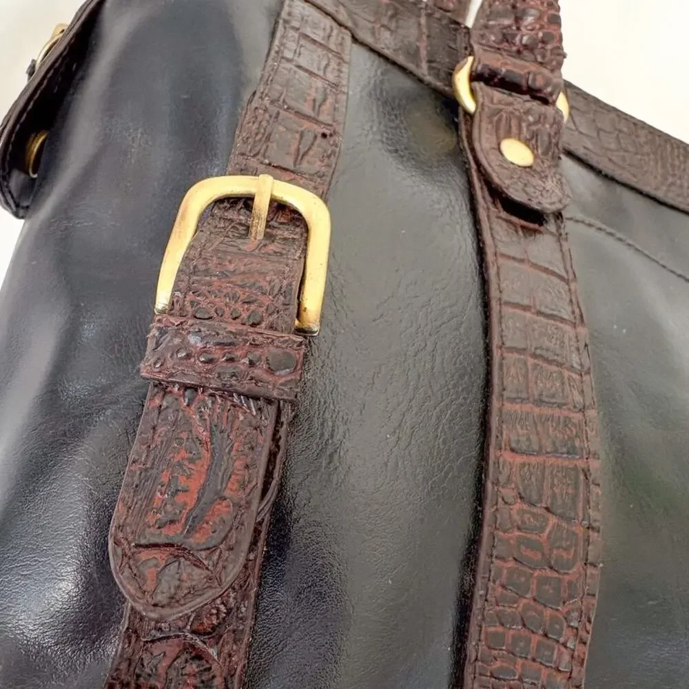 GAL Brown Faux Leather Doctor Purse Handbag Croc Embossed Bowling Bag Minimalist